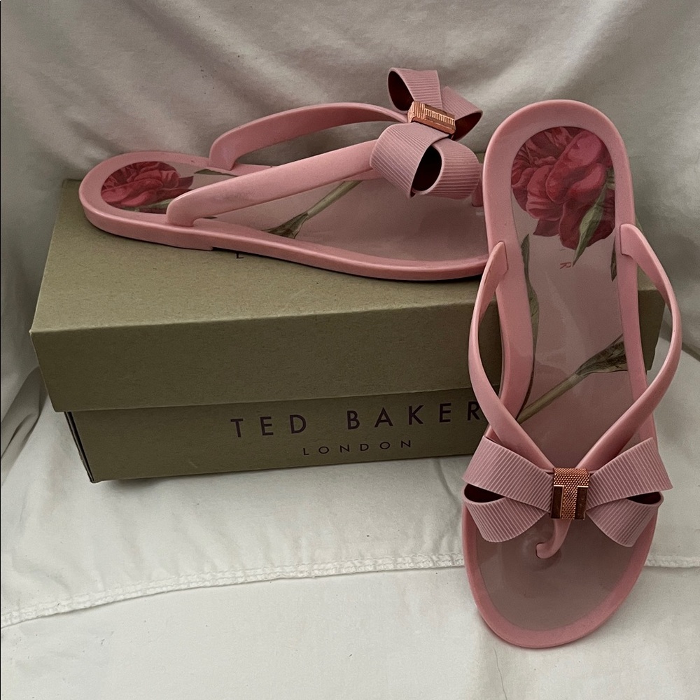 Ted Baker Pink Floral Bow Jelly Flip Flops